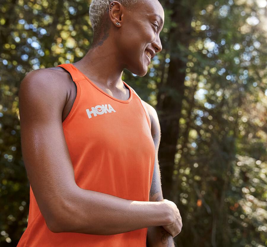 Hoka One One Top Damske Oranžové - Performance Tank - 62793-WUBO